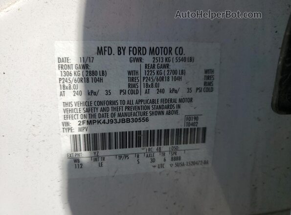 2FMPK4J93JBB30556 2018 FORD EDGE White სალონის 360-გრადუსიანი ხედი