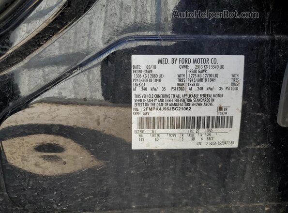 2FMPK4J96JBC21062 2018 FORD EDGE Black VIN კოდის სტიკერის ხედი
