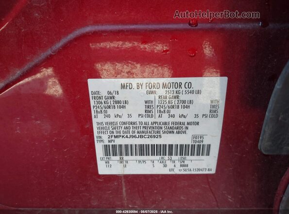 2FMPK4J96JBC26925 2018 FORD EDGE Красный Вид подкапотного пространства