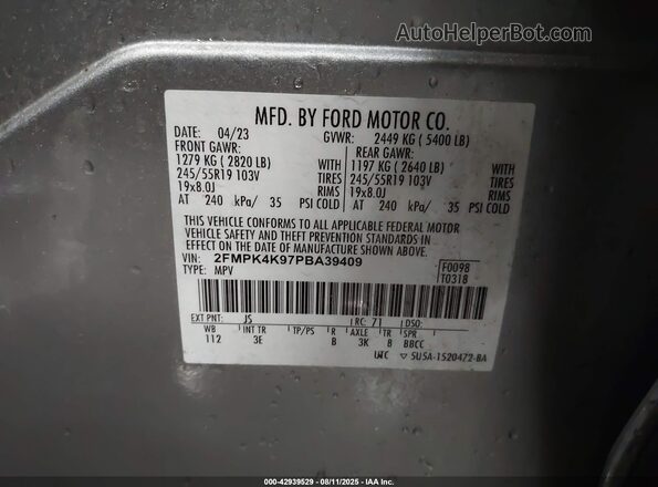 2FMPK4K97PBA39409 2023 FORD EDGE Silver ძრავის განყოფილების ხედი
