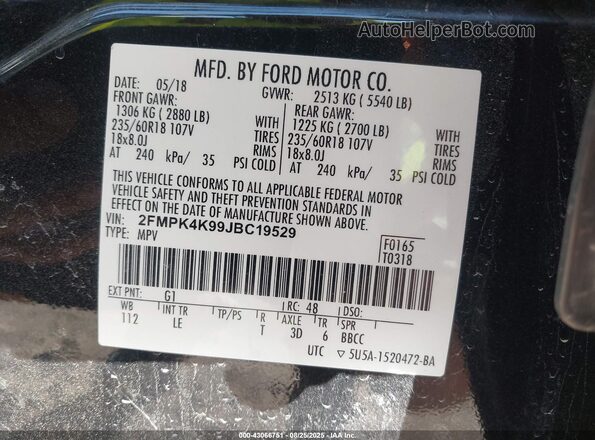 2FMPK4K99JBC19529 2018 FORD EDGE Black ძრავის განყოფილების ხედი