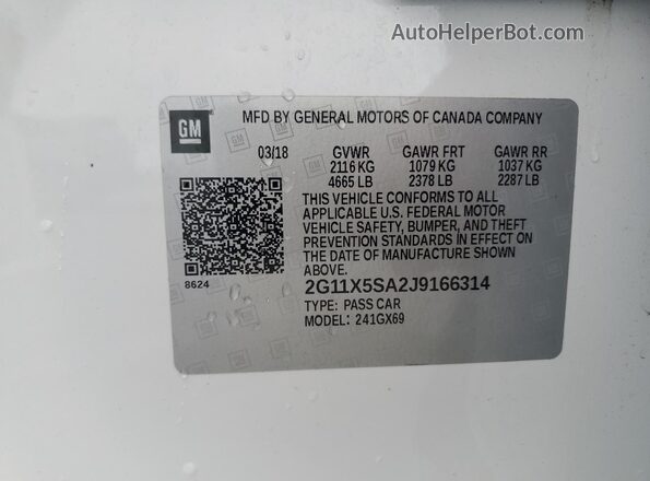 2G11X5SA2J9166314 2018 CHEVROLET IMPALA Белый Вид подкапотного пространства