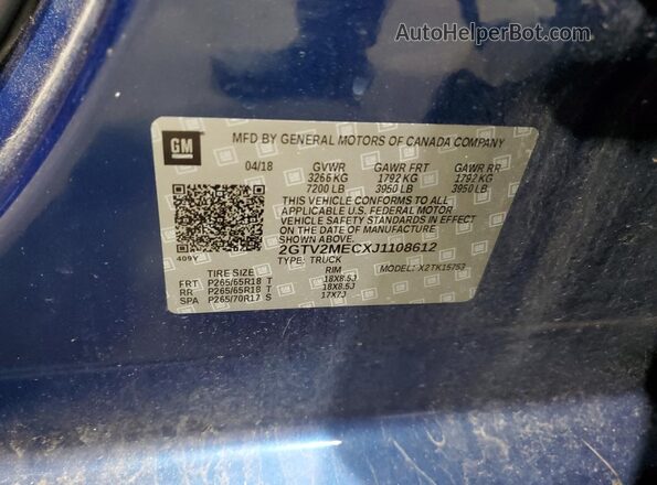 2GTV2MECXJ1108612 2018 GMC SIERRA Синий Вид подкапотного пространства