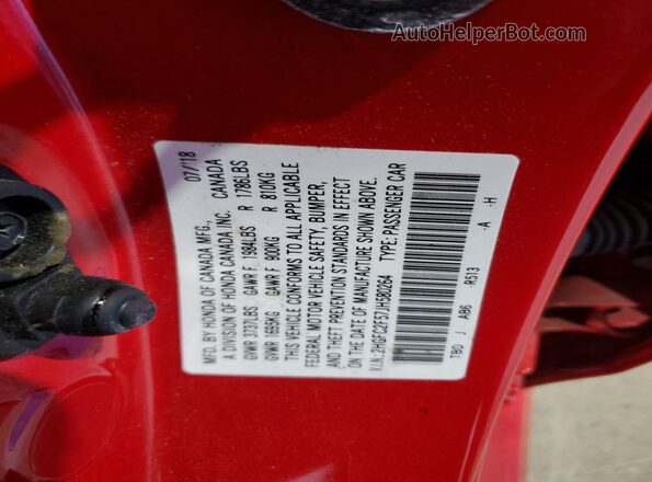 2HGFC2F57JH580264 2018 HONDA CIVIC Red ძრავის განყოფილების ხედი