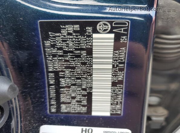 2T1BURHE1JC013591 2018 TOYOTA LL Blue Вид наклейки з VIN-кодом