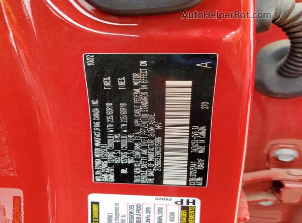2T2GGCEZ8NC015986 2022 LEXUS NX Red VIN sticker view
