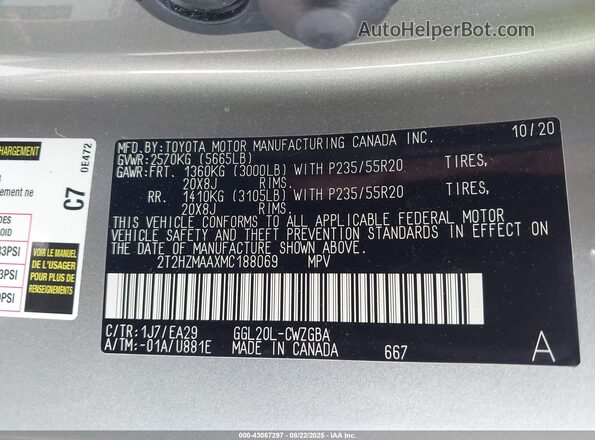 2T2HZMAAXMC188069 2021 LEXUS RX 350 Желто-коричневый Вид подкапотного пространства