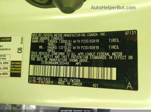 2T2HZMDA8MC305448 2021 LEXUS RX Белый Вид подкапотного пространства