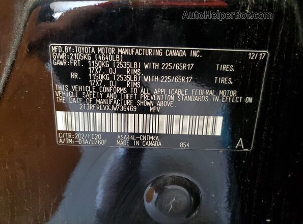 2T3RFREVXJW736469 2018 TOYOTA RAV4 Черный Панорамный вид салона 360°