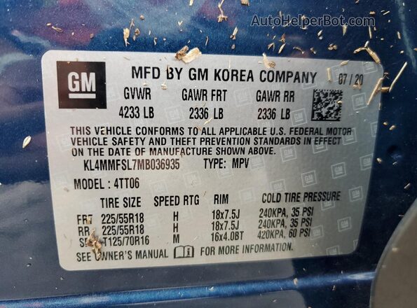 KL4MMFSL7MB036935 2021 BUICK ENCORE Blue Սալոնի 360 աստիճան տեսք