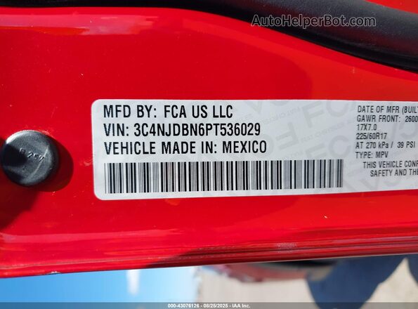 3C4NJDBN6PT536029 2023 JEEP COMPASS Красный Вид подкапотного пространства