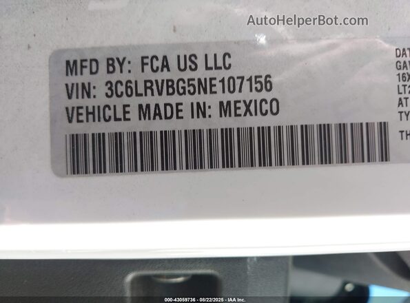 3C6LRVBG5NE107156 2022 RAM PROMASTER 1500 Белый Вид подкапотного пространства