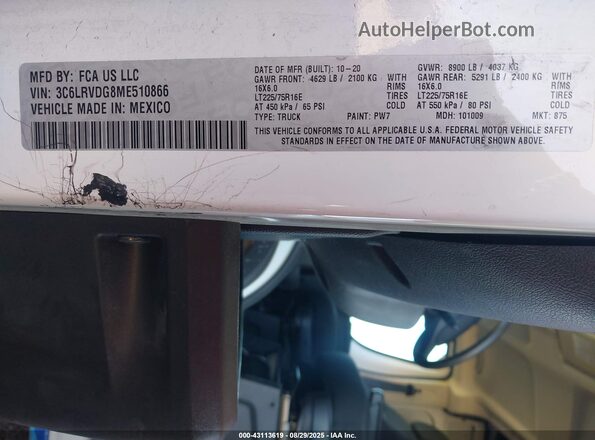 3C6LRVDG8ME510866 2021 RAM PROMASTER 2500 White Շարժիչի բաժամունքի տեսք