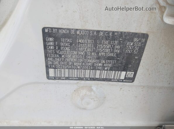3CZRU5H30JM720611 2018 HONDA HR-V Белый Вид подкапотного пространства