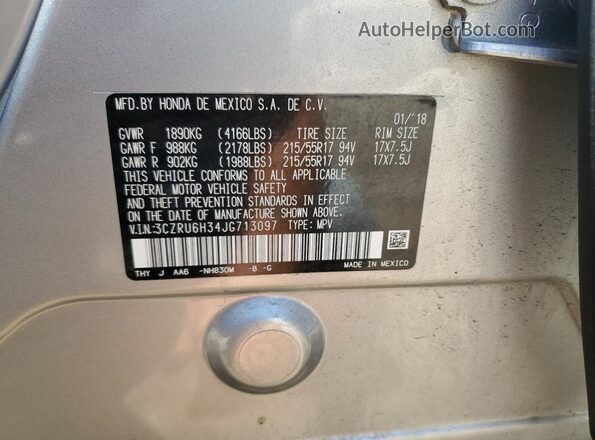 3CZRU6H34JG713097 2018 HONDA HR-V Silver Vista del compartimento del motor