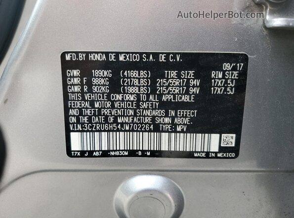 3CZRU6H54JM702264 2018 HONDA HR-V Silver Vista de la etiqueta del VIN