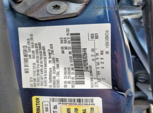 3FA6P0D98JR206446 2018 FORD FUSION Blue Engine compartment view