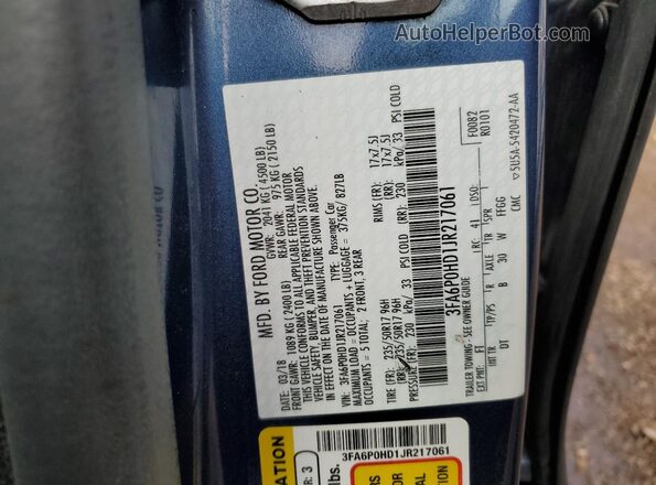 3FA6P0HD1JR217061 2018 FORD FUSION Blue Շարժիչի բաժամունքի տեսք