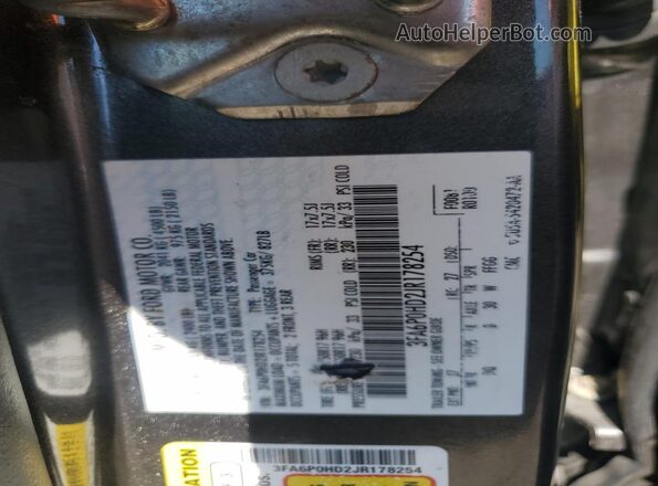 3FA6P0HD2JR178254 2018 FORD FUSION Gray Widok komory silnika