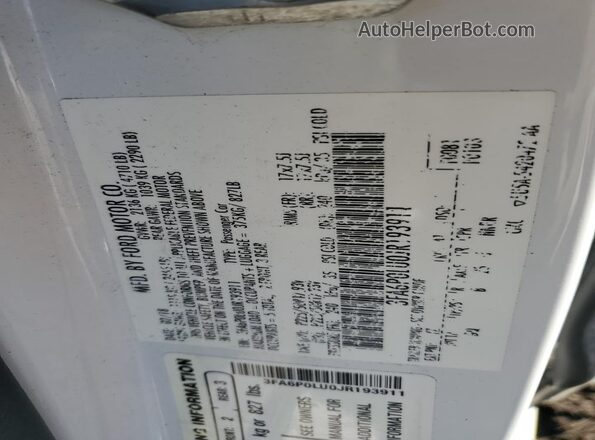 3FA6P0LU0JR193911 2018 FORD FUSION White VIN sticker view
