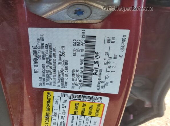 3FA6P0LU3JR172793 2018 FORD FUSION Red Widok komory silnika