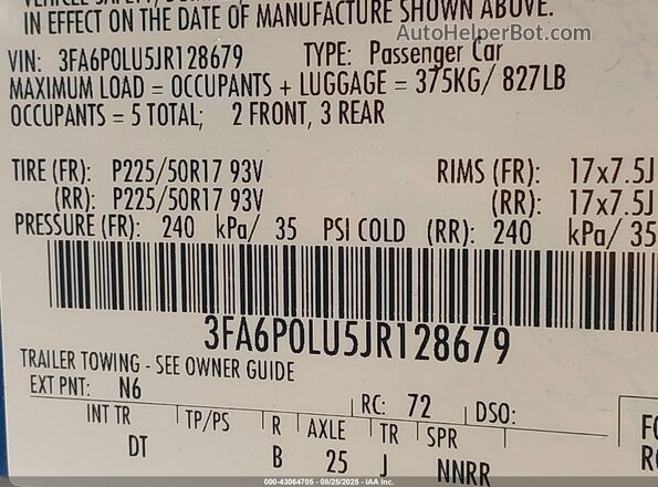 3FA6P0LU5JR128679 2018 FORD FUSION HYBRID Blue Շարժիչի բաժամունքի տեսք