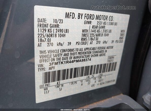 3FMTK1R44PMA98374 2023 FORD MUSTANG MACH-E Blue Vista del compartimento del motor