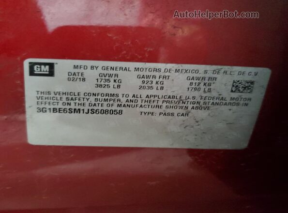 3G1BE6SM1JS608058 2018 CHEVROLET CRUZE Burgundy Vista del compartimento del motor