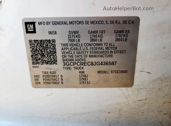 3GCPCREC8JG436587 2018 CHEVROLET SILVERADO White Вид підкапотного простору