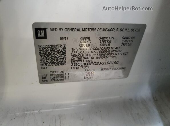 3GCUKREC2JG168190 2018 CHEVROLET 1500 Белый Вид наклейки с VIN-кодом
