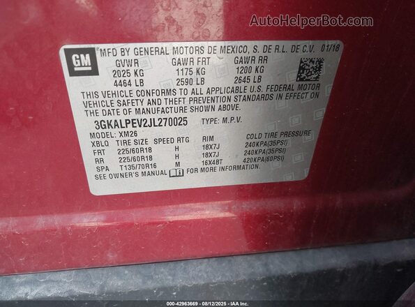 3GKALPEV2JL270025 2018 GMC TERRAIN Red Widok komory silnika