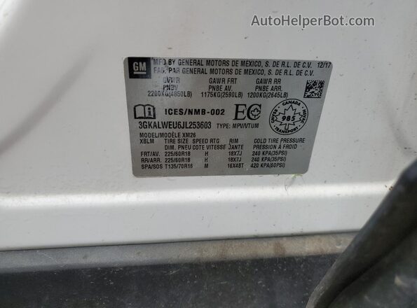 3GKALWEU6JL253603 2018 GMC TERRAIN White VIN sticker view