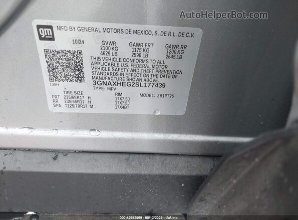 3GNAXHEG2SL177439 2025 CHEVROLET EQUINOX Серебряный Вид подкапотного пространства