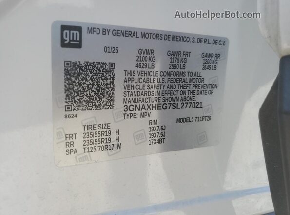 3GNAXHEG7SL277021 2025 CHEVROLET EQUINOX White ძრავის განყოფილების ხედი