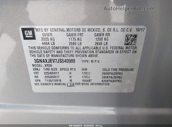 3GNAXJEV7JS540988 2018 CHEVROLET EQUINOX Gray Engine compartment view