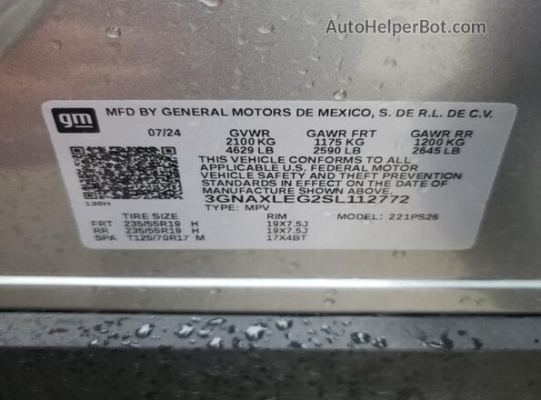 3GNAXLEG2SL112772 2025 CHEVROLET EQUINOX Gray სალონის 360-გრადუსიანი ხედი