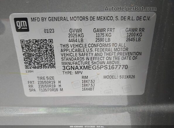3GNAXMEG5PS167770 2023 CHEVROLET EQUINOX Gray Widok komory silnika
