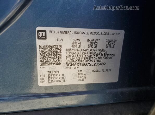 3GNAXTEG7SL205402 2025 CHEVROLET EQUINOX Blue Vista de la etiqueta del VIN