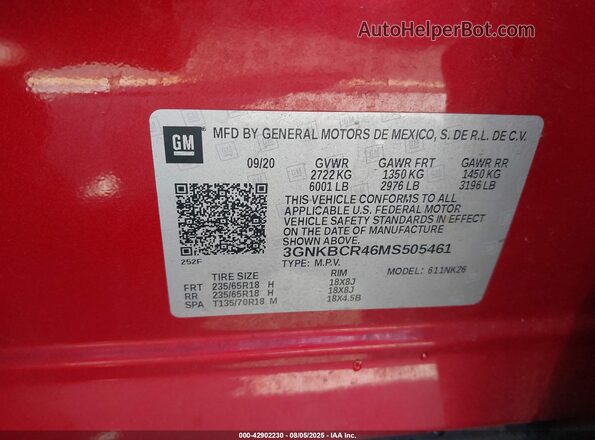3GNKBCR46MS505461 2021 CHEVROLET BLAZER Красный Вид подкапотного пространства