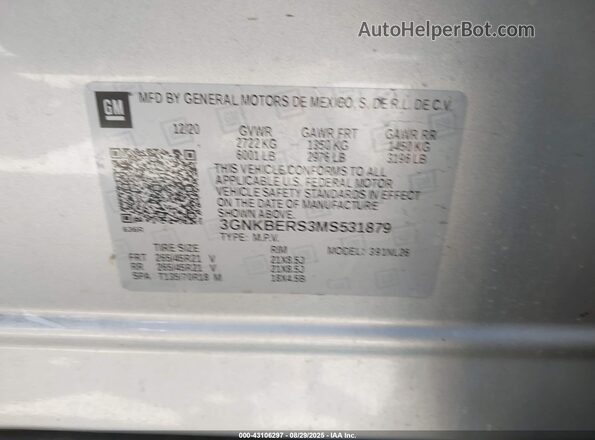 3GNKBERS3MS531879 2021 CHEVROLET BLAZER Silver Շարժիչի բաժամունքի տեսք