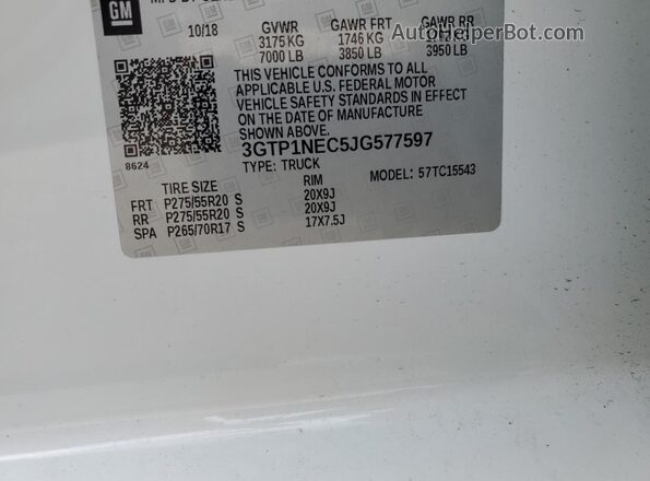 3GTP1NEC5JG577597 2018 GMC SIERRA White Widok komory silnika