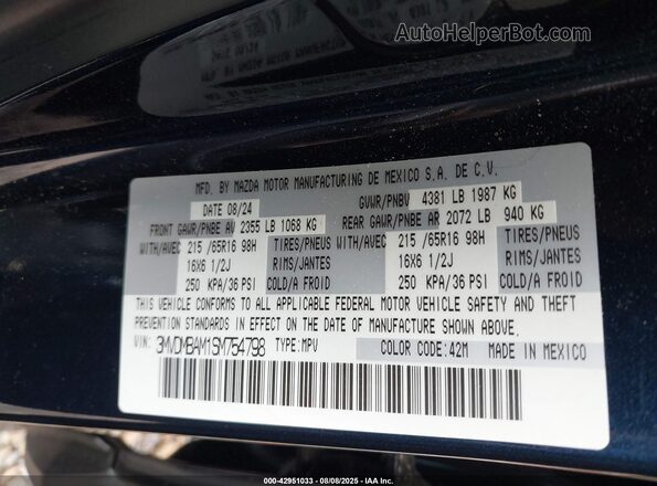 3MVDMBAM1SM754798 2025 MAZDA CX-30 Dark Blue ძრავის განყოფილების ხედი