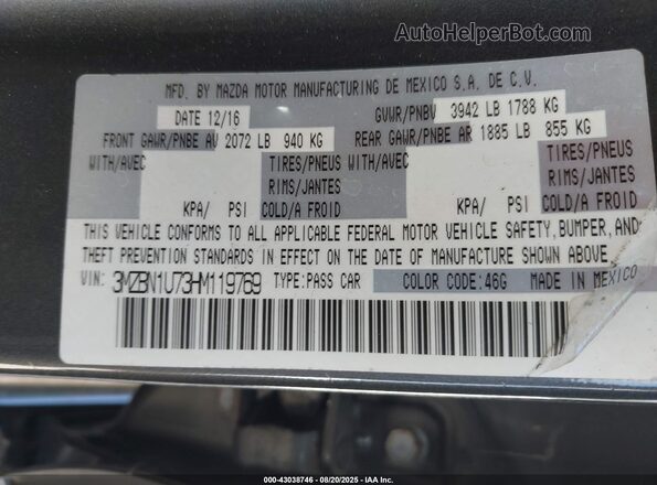 3MZBN1U73HM119769 2017 MAZDA 3 Gray Widok komory silnika