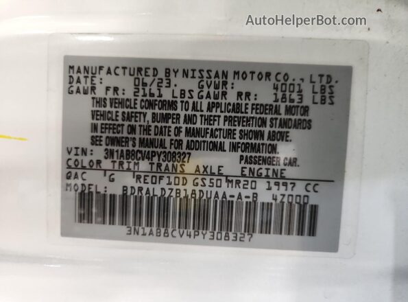 3N1AB8CV4PY308327 2023 NISSAN SENTRA White Vista del compartimento del motor