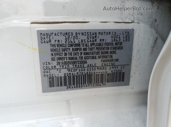 3N1AB8DVXMY230694 2021 NISSAN SENTRA White Շարժիչի բաժամունքի տեսք