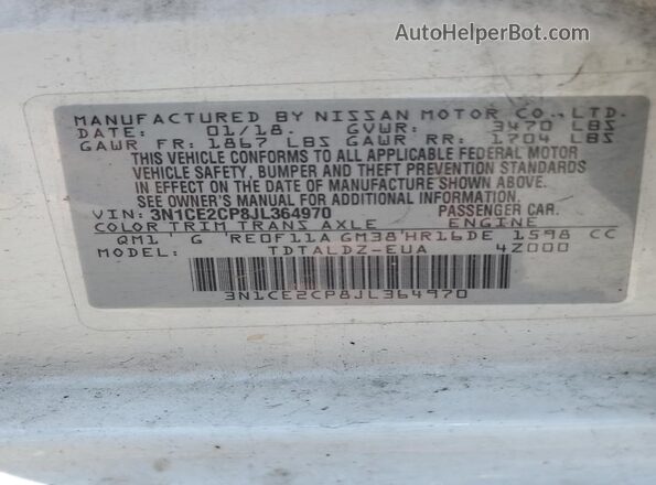 3N1CE2CP8JL364970 2018 NISSAN VERSA White Vista del compartimento del motor