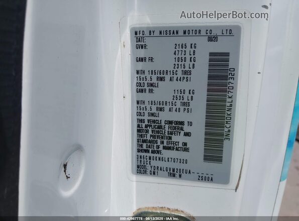 3N6CM0KN6LK707320 2020 NISSAN NV200  CARGO White Вид підкапотного простору
