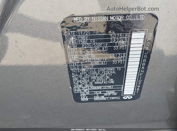 3PCAJ5BB8NF107951 2022 INFINITI QX50 Gray ძრავის განყოფილების ხედი