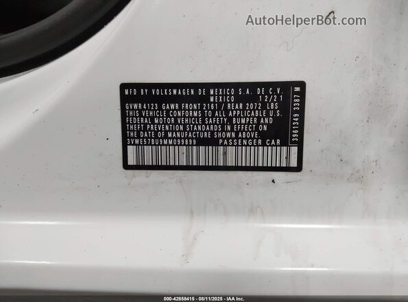 3VWE57BU9MM099899 2021 VOLKSWAGEN JETTA White Շարժիչի բաժամունքի տեսք