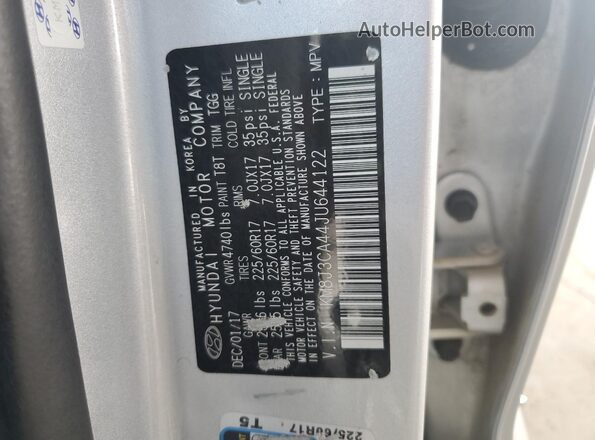 KM8J3CA44JU644122 2018 HYUNDAI TUCSON Silver Widok naklejki z numerem VIN